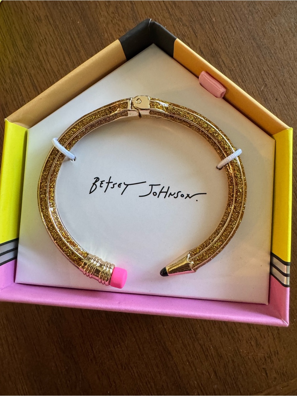 Betsey Johnson Sparkle Glitter Pencil Hinged Bangle Bracelet $58 Retail NIB
